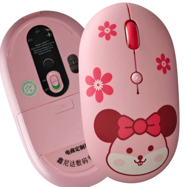 Wireless Mouse with Dual Bluetooth & 2.4GHz Dongle - Available in Pink & Purple.